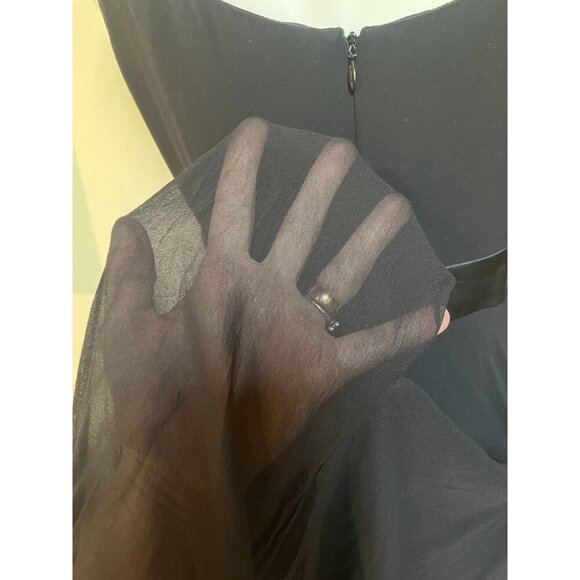 Rickie Freeman Teri Jon Black Silk Chiffon Slip Dress With Satin Bow Belt Size 6 - Picture 7 of 9